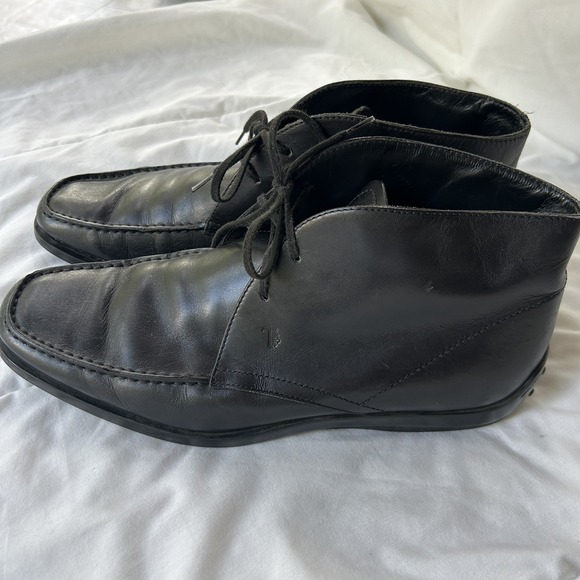 Tod's Boots Men US 8.5 Black Leather Smooth Ankle Chukka Boot Bootie Shoes Italy